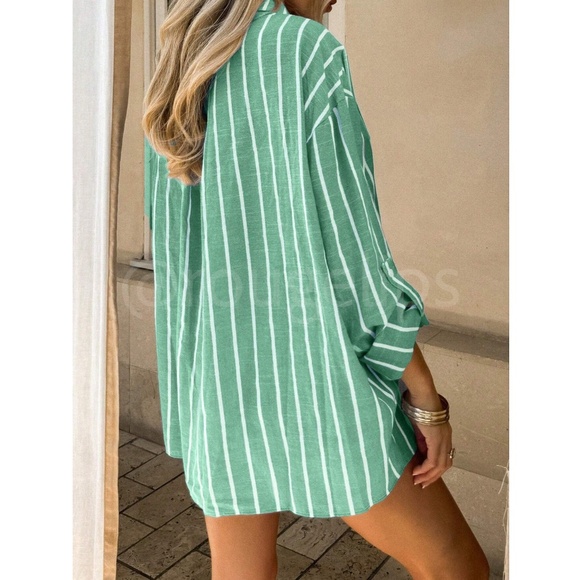 Green Striped Button Down Long Sleeve Shirt - Picture 3 of 5